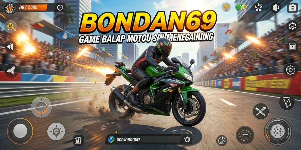 Tampilan gameplay menegangkan di BONDAN69 dengan motor balap.