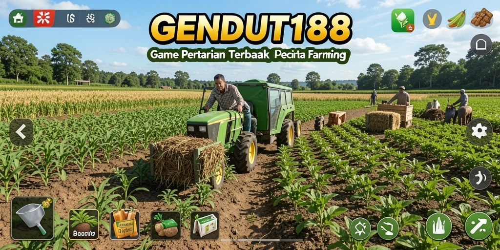 Tangkapan layar utama GENDUT188 menampilkan kebun yang rimbun dan hewan ternak.