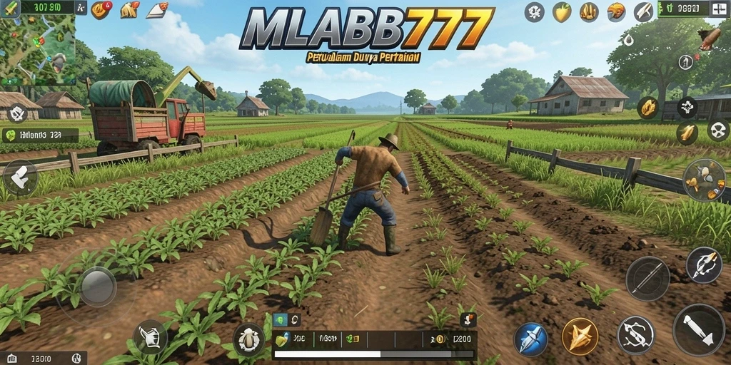Tampilan gameplay dalam MLBB777 menampilkan aktivitas pertanian yang menarik.