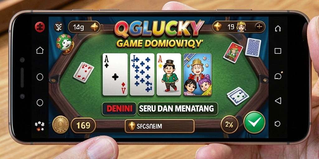 Tangkapan layar gameplay QGLUCKY yang menunjukkan aksi permainan domino.