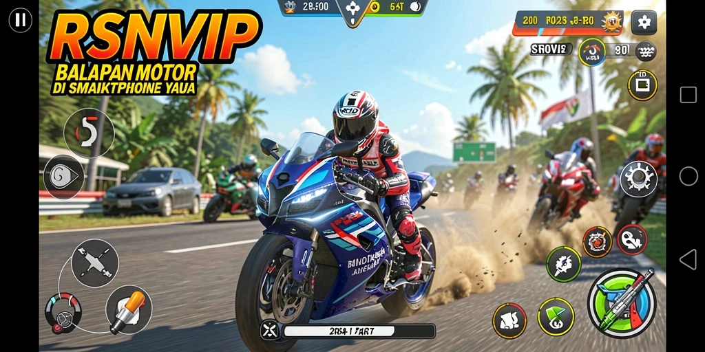 Tampilan gameplay seru dari balapan motor di RSNVIP.