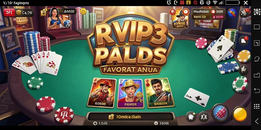 Screenshot utama menunjukkan aksi seru dalam permainan Poker di RVIP3.