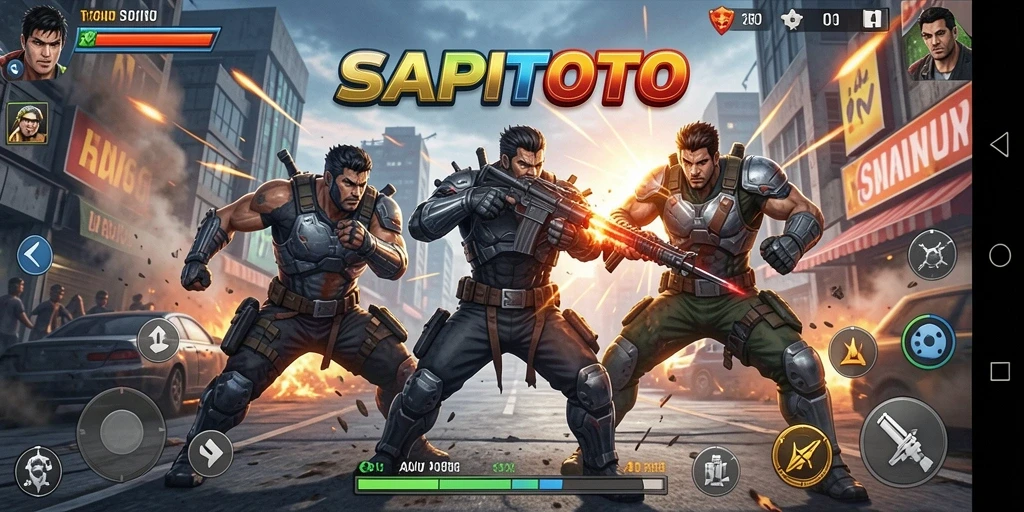 Screenshot gameplay SAPITOTO menampilkan pertarungan aksi yang mendebarkan.
