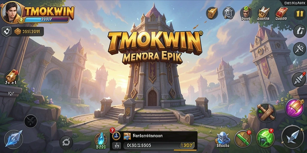 Screenshot gameplay TMOKWIN menampilkan aksi menara pertahanan yang mendebarkan.