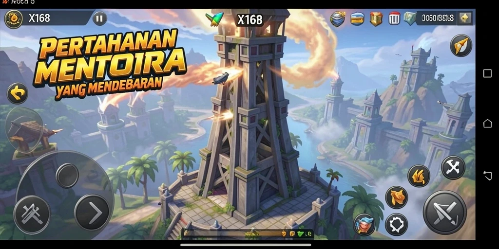 Tampilan gameplay menegangkan dalam X168 Tower Defense.